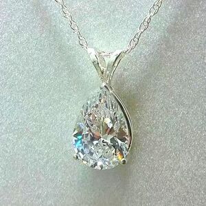925 Silver Plated Teardrop Gemstone Zircon Pendant Necklace
